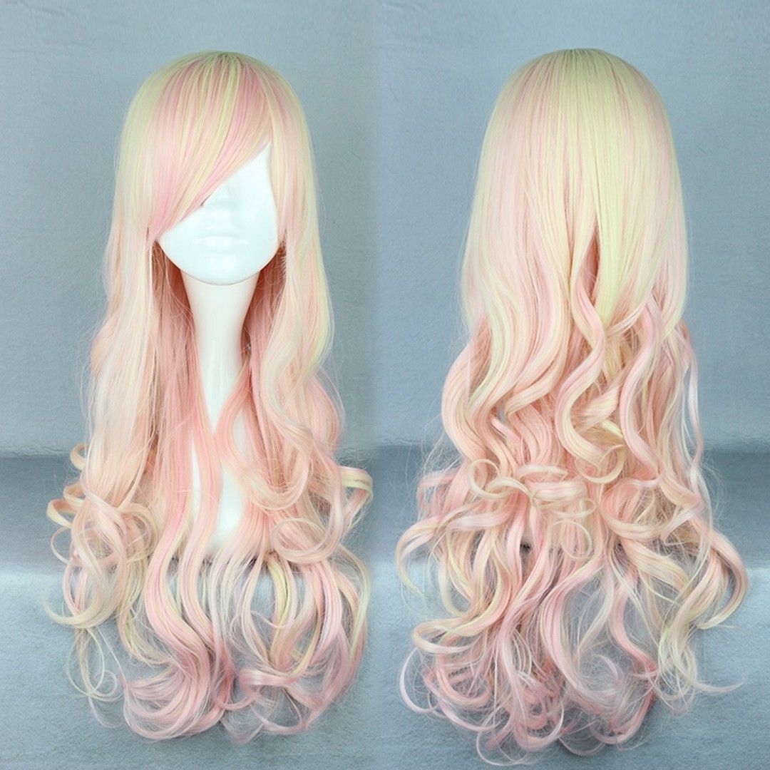 Japanese Lolita Style Mixed Color Big Wave Cosplay Wigs 28 Inches Cheap